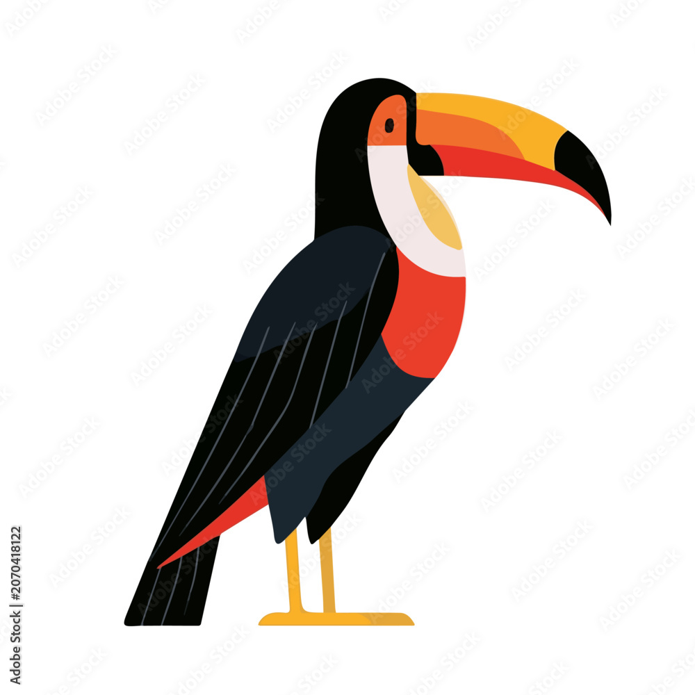 Obraz premium Flat 2D vector illustration of Toucan, simple icon style on a clean white background.
