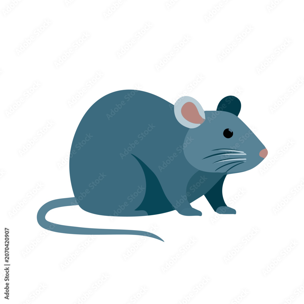 Fototapeta premium Simple flat 2D vector graphic of Rat, modern icon look, displayed on a pure white background.