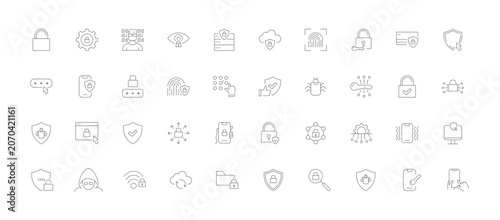 New Cyber Security and Data Protection Line Icon Set – Modern Outline Vector Icons Collection