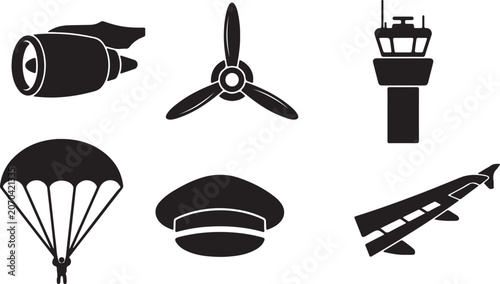 Aircraft icons in silhouette during clear day for aviation concepts and travel themes