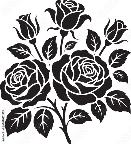 Black Roses, Silhouette Flowers, Vector Bouquet, Floral Icons