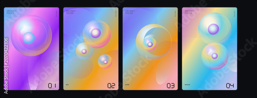 Gradient, colorful, swirling, bubble, abstract, background, set, 4 elements, vector graphics