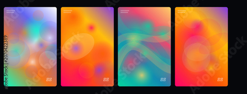 Vibrant abstract backgrounds, colorful gradient textures, neon geometric patterns, modern design elements, 4 vector illustrations