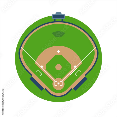 Photos Aerial view of a stylized baseball field with green infield