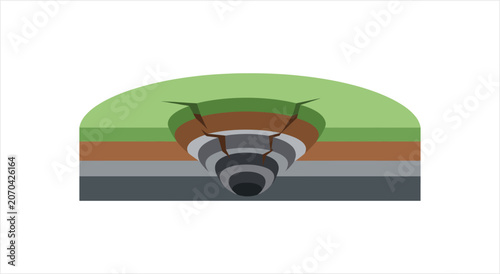 Fotografie Cross section of a sinkhole revealing geological layers and underground structure