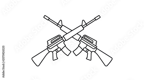 Crossed Assault Rifles Outline Vector Illustration