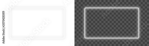 White neon glow rectangle frame isolated on PNG transparent background. Futuristic light glowing shining rectangular outline border for banners, modern designs, video and web. Vector illustration.