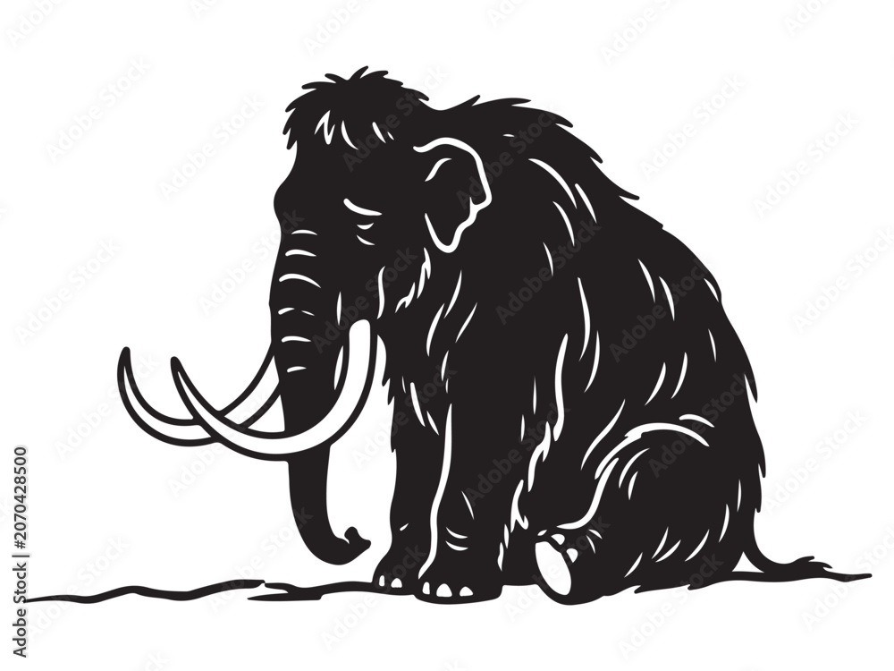Obraz premium Mammoth Silhouette Line Art Bold Outline Ocean Marine Animal Vector Illustration