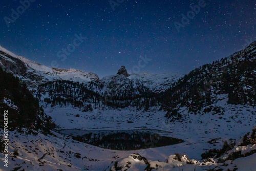 Lake Funtensee near Kärlinghaus during Winter Night in the European Alps, Germany, Europe