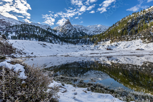 Lake Funtensee near Kärlinghaus during Snowy Winter in the European Alps, Germany, Europe