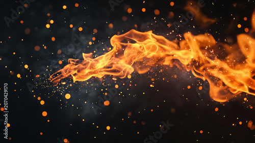 Flying sparks, glowing embers, fire particles
