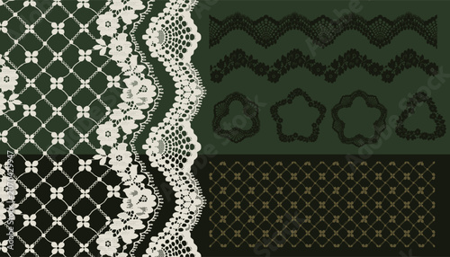 A lace set containing lace trim, lace borders, and lace fabric.