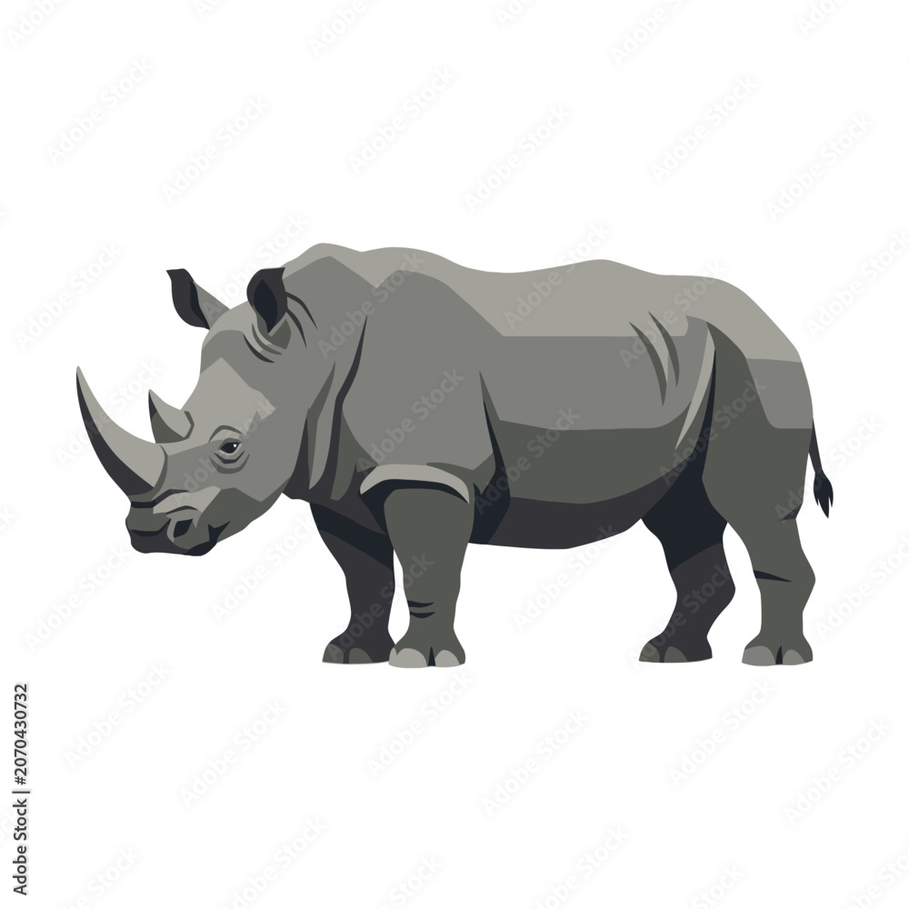 Fototapeta premium A calm stylized rhinoceros stands proudly in monochrome tones