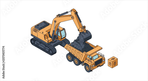 Quadro em tela Heavy Duty Excavator Loading Coal Into Dump Truck.