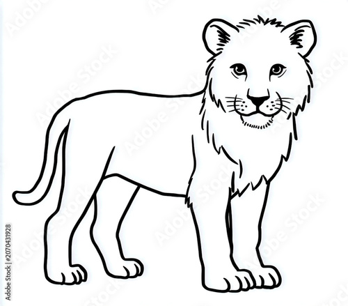 Standing Lion Outline Vector Illustration for Kids Coloring Book
