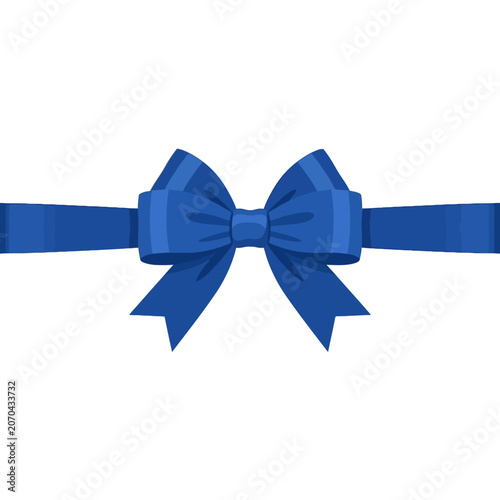A blue satin bow stretches across a white background
