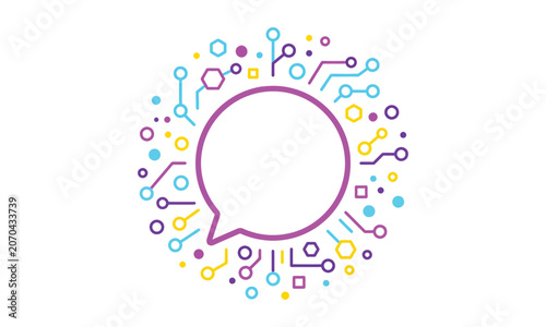 AI Chatbot Communication Technology Concept with Colorful Circuit Network Speech Bubble Icon