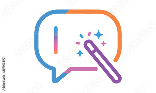 AI Magic Wand Chat Bubble Icon with Colorful Gradient Speech Message Creative Writing Concept