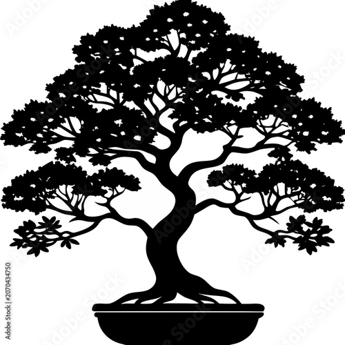 Bonsai Tree Silhouette Vector Icon Isolated on White Background