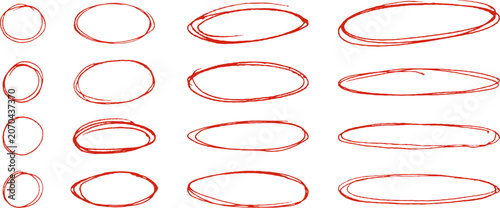 Fotografía Hand drawn ballpoint pen circles ovals, red ballpen text highlight sketch frames