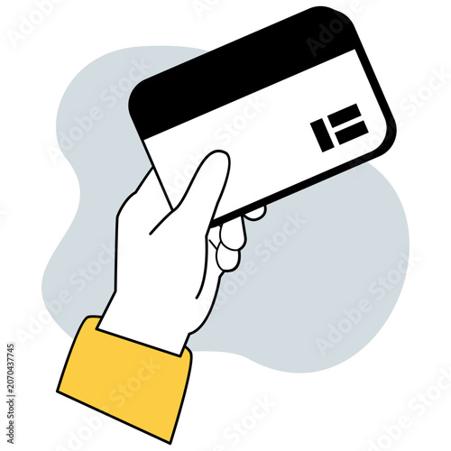 Monochrome hand holding credit card illustration for digital payment and banking transactions