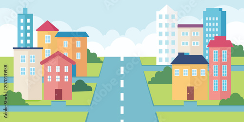 cute city colorful flat cartoon background illustration