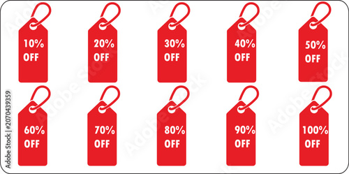 Vector set of retail sale tags, discount percentage badges, and promotional offer labels