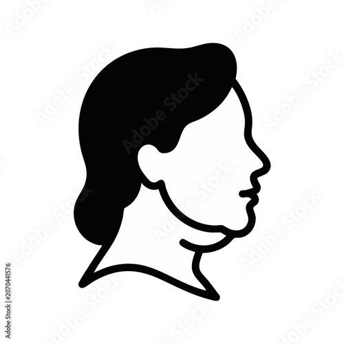 Double chin profile icon. Submental fat and weight loss concept. Flat vector illustration of person head and neck silhouette isolated on transparent background