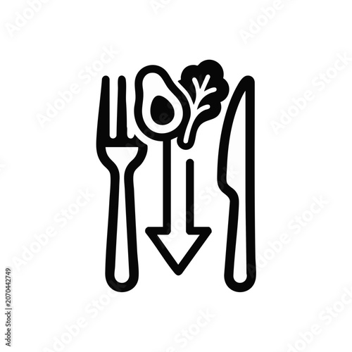 Insulin resistance diet icon. Healthy low carb nutrition with avocado and cutlery. Flat vector illustration isolated on transparent background