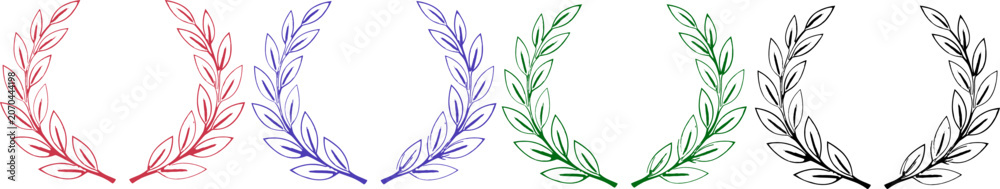 Fototapeta premium Set of Four Colorful Hand-Drawn Laurel Wreaths - Victory and Award Symbols