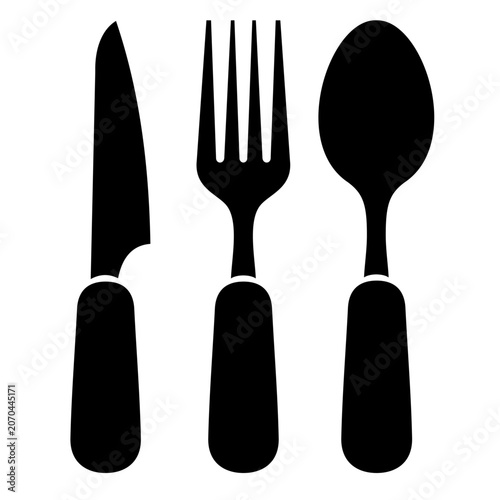 Kitchen Utensils Silhouette Set. Fork, knife, spoon.