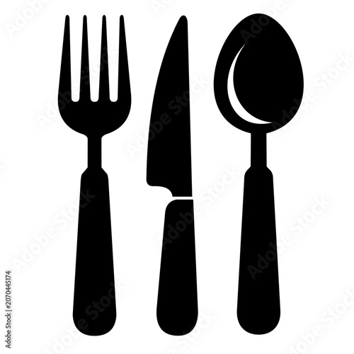 Kitchen Utensils Silhouette Set. Fork, knife, spoon.