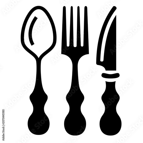 Kitchen Utensils Silhouette Set. Fork, knife, spoon.
