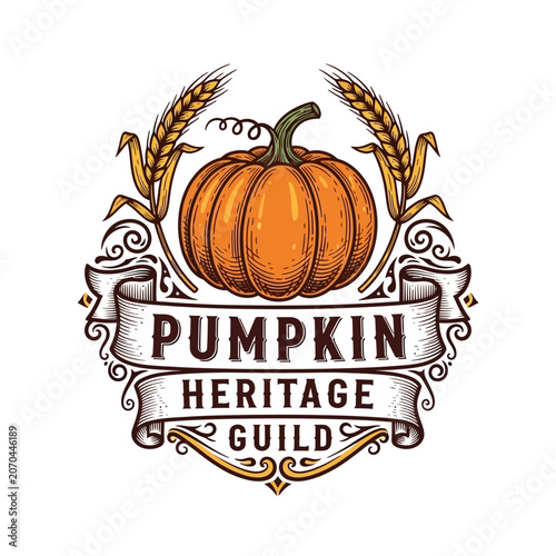Konstfotografi Pumpkin heritage guild logo with wheat and frame.