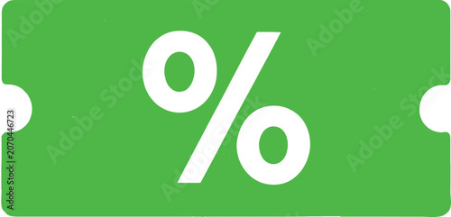  Green Discount Coupon Ticket with White Percentage Symbol - Sale Voucher