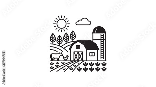 Farm Landscape Agriculture Outline Icon