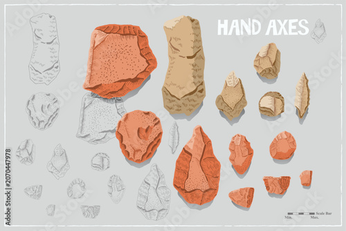 Korean Prehistoric Artifact Archive Paleolithic Handaxes and Lithic Tools Detailed Vector Illustration Set