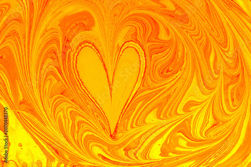 Ebru  marbling  background with heart shape. Unique art marbling