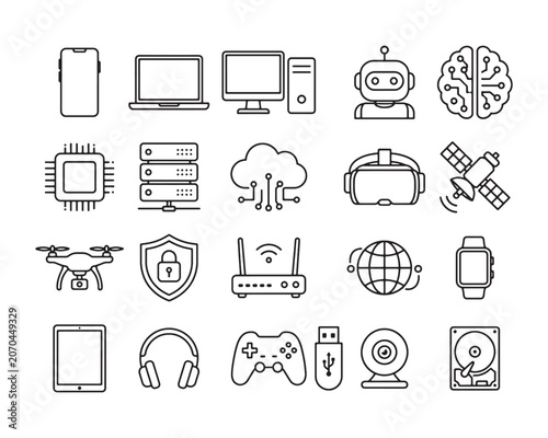Technology Outline Bundle Collection Vector Icons Set