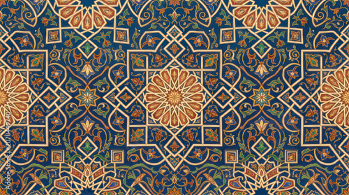 Intricate Islamic Geometric Pattern with Floral Motifs 1.
