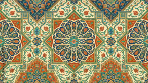 Intricate Islamic Geometric Pattern with Floral Motifs 2.