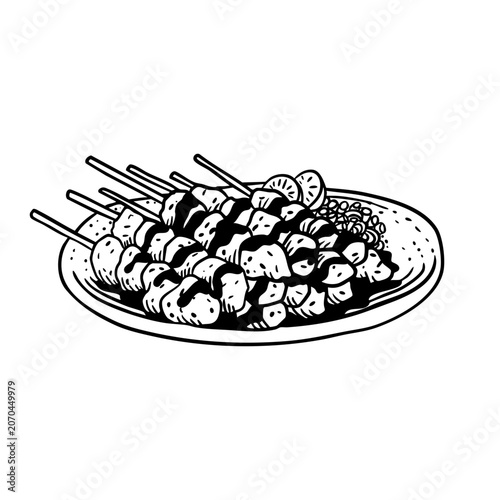 Traditional Satay with Peanut Sauce Illustration