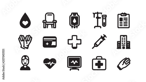 Black and White Vector Icons Set with Fifteen Circular Symbols for Digital Design
