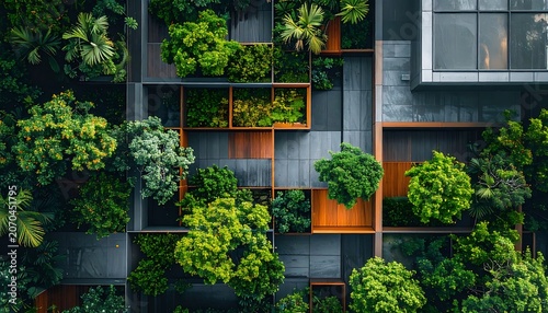 Aerial View of Green Urban Building.