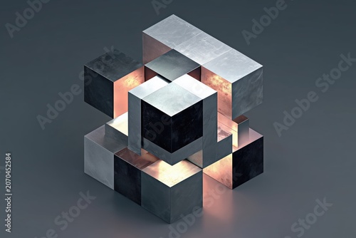 3D Rendering of Interconnected Cubes with Lighting Effects