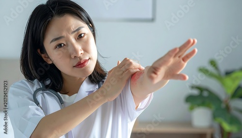 Young Woman Applying Hand Sanitizer in Modern Indoor Setting.