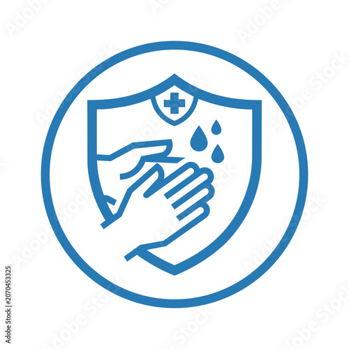 Tableau sur toile Hygiene and hand sanitization concept icon with protective shield sanitization p