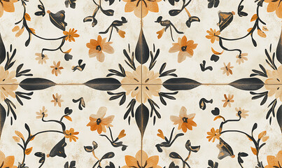 Tile or carpet pattern background with decorative, symmetrical elements. Ideal for wallpaper, textiles, or digital design projects.