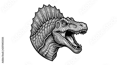 Detailed Illustration of a Spinosaurus Dinosaur Head.