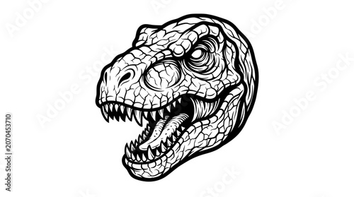 Detailed Illustration of a Tyrannosaurus Rex Dinosaur Head.